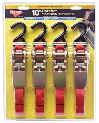 Keeper® Ratchet Tie-Down Straps, S-Hooks, 1 in W, 8 ft L, 1,200 lb Capacity, 03508-V
