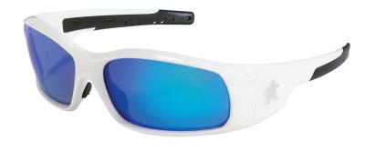 MCR Safety Swagger Safety Glasses, Blue Diamond Mirror Lens, White Frame, SR128B