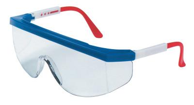 MCR Safety Tomahawk Protective Eyewear, Clear Lens, Duramass HC, Blue/Red/White Frame, TK130