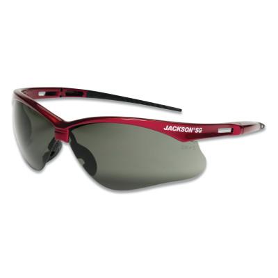 Jackson Safety SG Series Safety Glasses, Smoke, Polycarbonate, Hardcoat Lens, Red, 50016