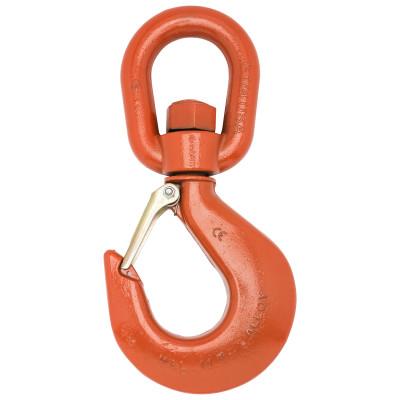 Apex Tool Group No. 7 Alloy Latched Swivel Hoist Hooks, Bail Size 1 3/8 in, Painted Orange, 3952715PL