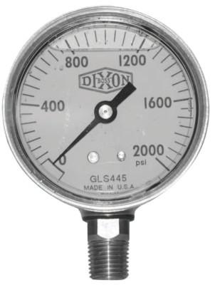 Dixon Valve Brass Liquid Filled Gauges, 0 to 400 psi, 1/4 in NPT(M), Center Back Mount, GLBRC400