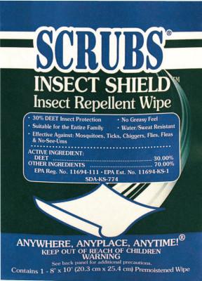 ITW Pro Brands Insect Shield™ Insect Repellent Wipes, 8 in x 10 in, 0.4 oz, Single Premoistened Packets, 91401