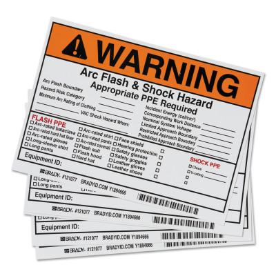 Brady® Arc Flash Labels, 7 in x 5 in, Warning - Arc Flash & Shock Hazard, Orange, 122977