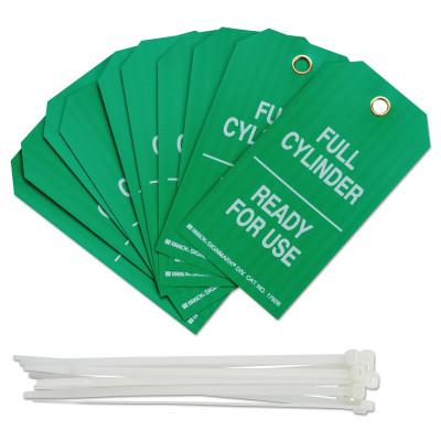 Brady® Cylinder Status Tags, 3 in x 5.3 in, Full Cylinder/Ready For Use, White on Green, 17926