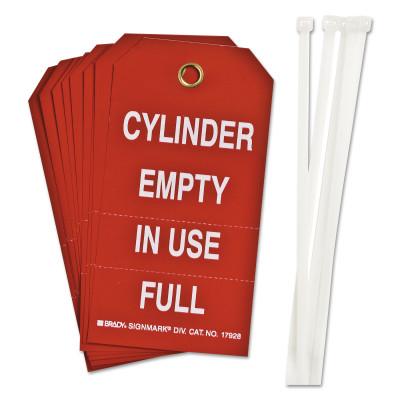 Brady® Cylinder Status Tags, 6 in x 6 1/2 in, Cylinder Empty/In Use/Full, White/Red, 17928