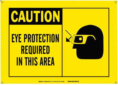 Brady® Alert Signs, Caution, Eye Protection Required In This Area, Yellow/Black, 26572