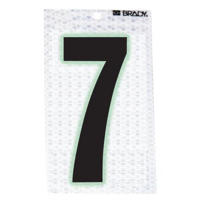 Brady® Glow-In-The-Dark/Ultra Reflective Numbers, 3.5 in x 2.5 in, "7", Black/Silver, 3010-7