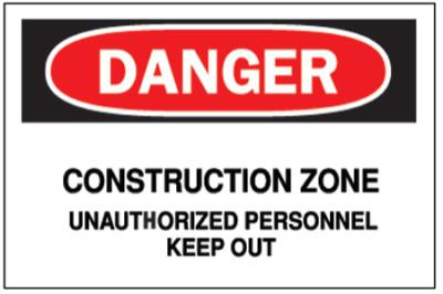 Brady® Traffic Signs, Danger, Construction Zone, White/Red/Black, 43382