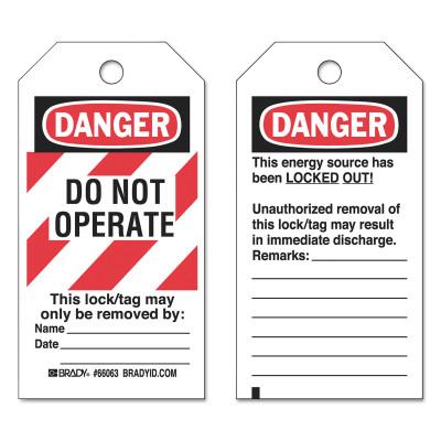 Brady® Lockout Tags, 3 in x 5 3/4 in x 0.0098 in, Danger Do Not Operate This Lock, Red, 66063