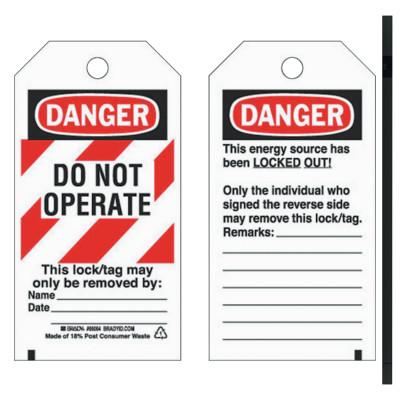 Brady® Lockout Tags, 5 3/4 in x 3 in, Economy Polyester, Danger, Do Not Operate, 66064