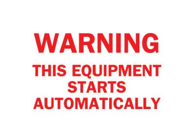 Brady® Machine & Operational Signs, Warning/Equipment Starts Automatically, White/Red, 88324