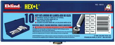 Eklind® Tool Hex-L Key Set, 10 per set, Hex Tip, Metric, Long Arm, 10610