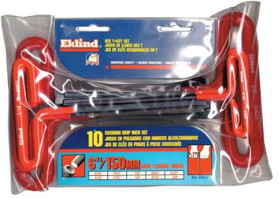 Eklind® Tool Cushion Grip Hex T-Key Sets, 10 per pouch, Hex Tip, Inch, 6 in Handle, 53610