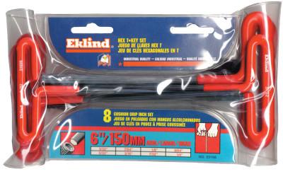 Eklind® Tool Cushion Grip Hex T-Key Sets, 6 per pouch, Hex Tip, Metric, 9 in Handle, 55196