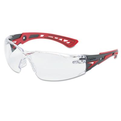 Bolle Rush+ Series Safety Glasses, Clear Lens, Anti-Fog/Anti-Scratch, Gray/Red Temple, 41080