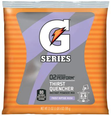 Gatorade® G Series 02 Perform® Thirst Quencher Instant Powder, 21 oz, Pouch, 2.5 gal Yield, Frost Riptide Rush, 33673