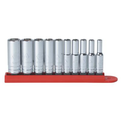 Apex Tool Group 10 Pc. 1/4 in Drive 12 Point SAE Deep Socket Sets, 3/16 in to 9/16 in, 80309D