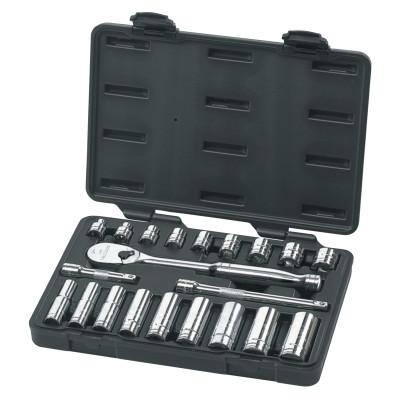 Apex Tool Group 21 Piece Surface Drive Socket Sets With 84 Tooth Ratchet, 3/8 in, 6 & 12 Point, 80557