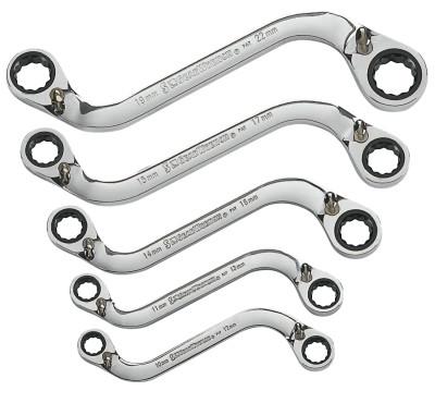 Apex Tool Group 5 Pc. "S-Shaped" Reversible Double Box Ratcheting Wrench Sets, Metric, 85299