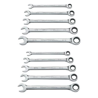 Apex Tool Group 10 Pc Combination Ratcheting Wrench Sets, 12 Point, SAE/Metric, 9418
