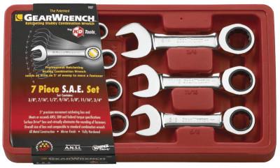 Apex Tool Group 7 Pc. Stubby Combination Ratcheting Wrench Sets, Inch, 9507D