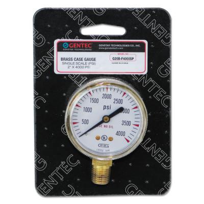 Gentec 2 in Pressure Gauge, 4,000 psi (tensile), Brass, 1/4 in NPT(M), G20B-F4000SP