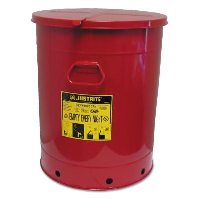 Justrite Red Oily Waste Cans, Hand Operated Cover, 21 gal, Red, 09710