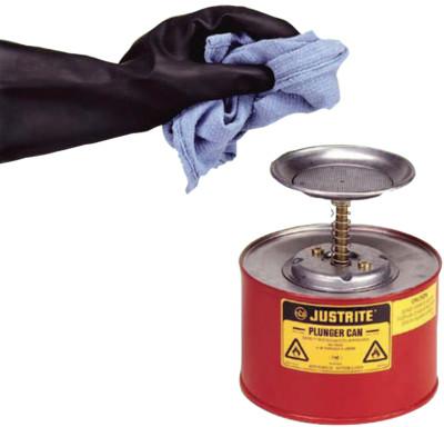 Justrite Plunger Cans, Hazardous Liquid Storage Can, 2 qt, Red, 10208