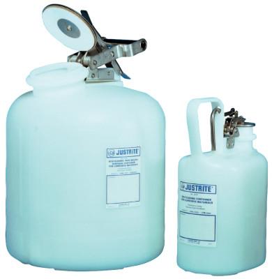 Justrite Self-Close Corrosive Containers for Laboratories, Hazardous Liquid, 5 gal, White, 12765