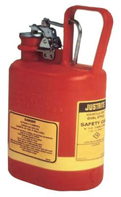 Justrite Oval Nonmetallic Type l Safety Cans for Flammables, 1 gal, Red, Stainless Steel, 14160