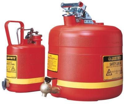 Justrite Nonmetallic Safety Cans for Laboratories, Hazardous Liquid Storage, 1 gal, Red, 14169