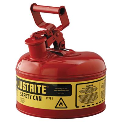 Justrite Type I Steel Safety Can, Flammables, 1 gal, Red, 7110100