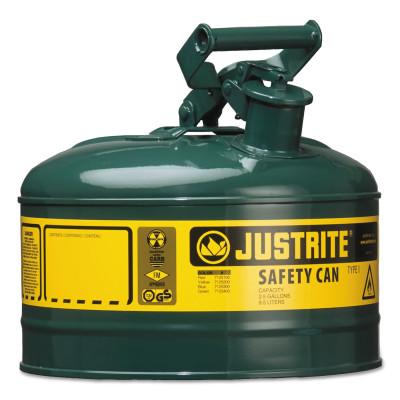 Justrite Type I Steel Safety Can, Oil, 1 gal, Green, 7110400