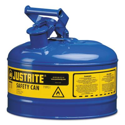 Justrite Type I Safety Cans, Kerosene, 2 1/2 gal, Blue, 7125300