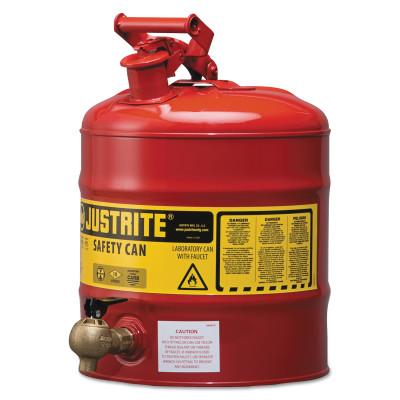 Justrite Type I Safety Cans, Flammables, 5 gal, Red, w/540 Faucet, 7150140