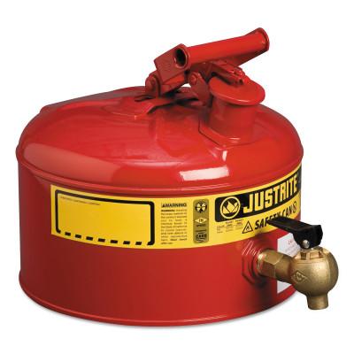 Justrite Red Steel Safety Cans for Laboratories, Hazardous Liquid Storage, 2.5 gal, Red, 7225140