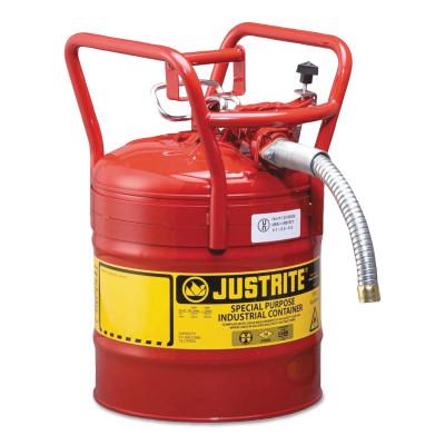Justrite Type II AccuFlow™ DOT Steel Safety Can, 5 gal, Red, 1 in Metal Hose, Roll Bars, 7350130