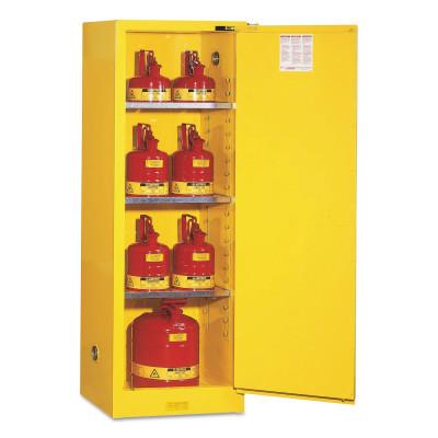 Justrite Yellow Slimline Safety Cabinets, Self-Closing Cabinet, 22 Gallon, 892220