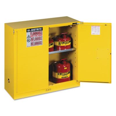 Justrite Yellow Safety Cabinets for Flammables, Self-Closing Cabinet, 30 Gallon, 2 Doors, 893020