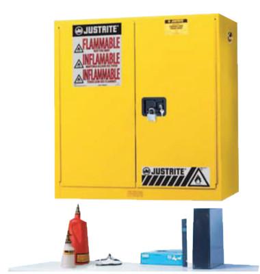 Justrite Yellow Wall Mount Cabinets, Manual-Closing Cabinet, 20 Gallon, 893400