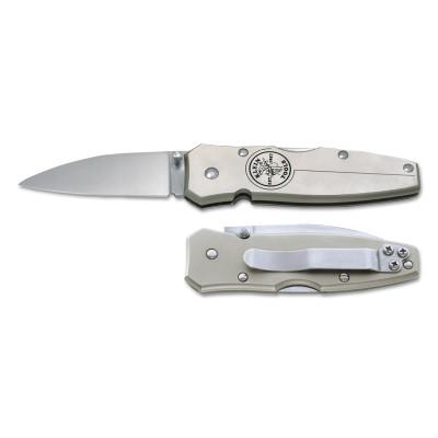 Klein Tools Lockback Knives, 7.2 in, Drop-Point Stainless Steel Blade, Silver Anodized, 44001