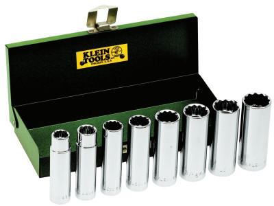 Klein Tools Deep Socket Sets, 1/2 in, 12 Point, 65514