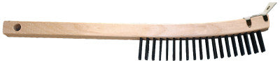 Advance Brush Curved Handle Scratch Brushes, 13 3/4", 3X19 Rows, Carbon Stl Wire, Wood Handle, 85003