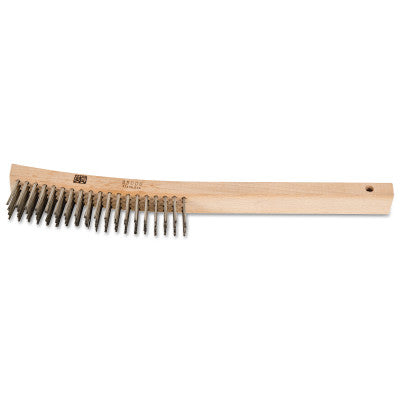 Advance Brush Curved Handle Scratch Brushes, 13 3/4 in, 4 X 19 Rows, SS Wire, Wood Handle, 85008