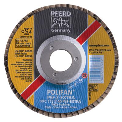 Pferd POLIFAN PSF-EXTRA Flap Discs, 4 1/2 in, 120 Grit, 7/8 in Arbor, 13,300 rpm, 60630
