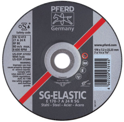 Pferd Depressed Center Grinding Wheel, 5 in Dia, 1/4 Thick, 7/8 Arbor, 24 Grit Silicon, 61502