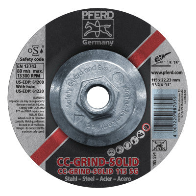 Pferd CC Grind Solid Steel Grinding Wheels, 5 X 7/8, 61201