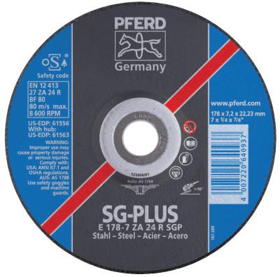 Pferd Depressed Center Grinding Wheel, 7 Dia, 1/4 Thick, 5/8 Arbor, 24 Grit Zirconia, 61563