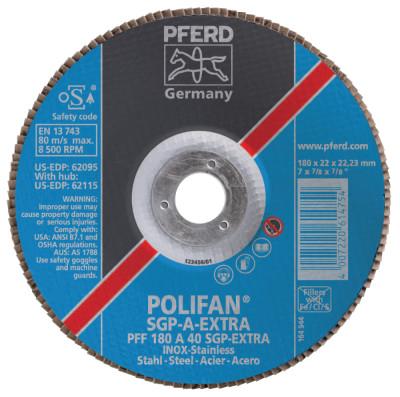 Pferd Type 27 POLIFAN SGP Flap Discs, 5", 40 Grit, 7/8 Arbor, 12,200 rpm, Ceram Oxide, 62603